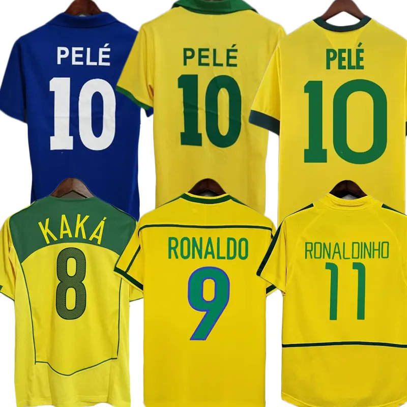 Maglia vintage classica brasiliana del 1998 RIVALDO ROMARIO CARLOS del Brasile Ronaldinho camisa de futebol 2002 Ronaldo KAKA 2006 2000 1994 1970 50 57 PELE Maglie da calcio retrò