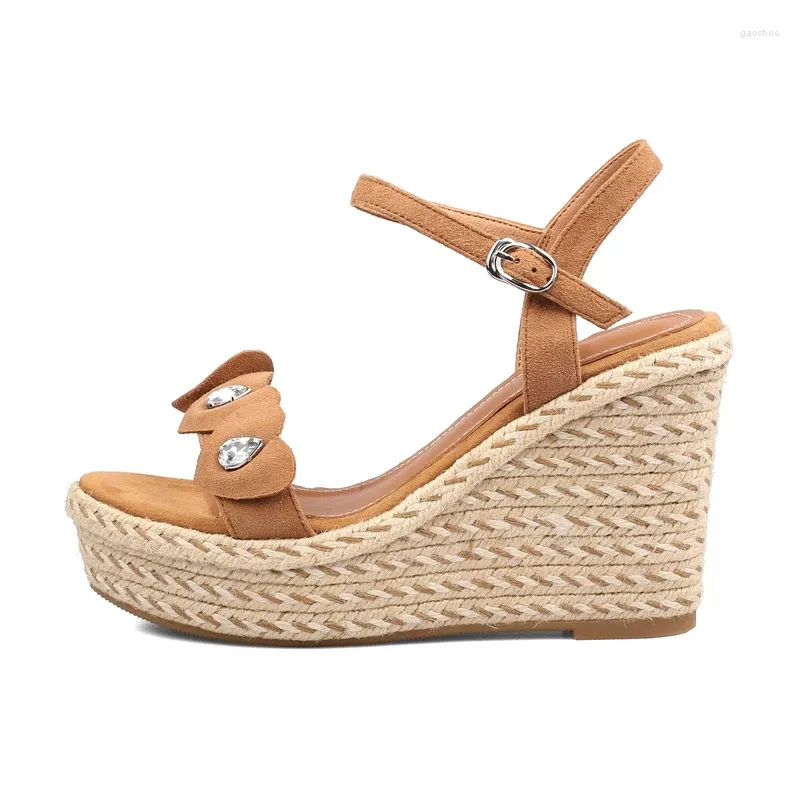 Sandals Summer Women Wedges Fashion Sexy Pure Color Buckle Genuine Leather Party Shoes Platform Consice