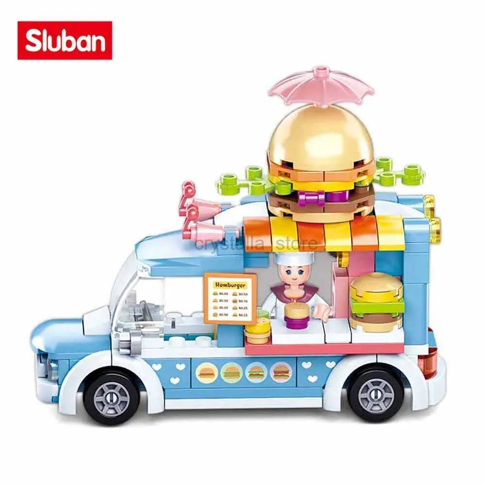 Block Sluban Building Block Toys Girls Dream Pink Series Mini Car B0993B Hamburger Truck 154 st Bricks Compatbile med ledande varumärken 240120