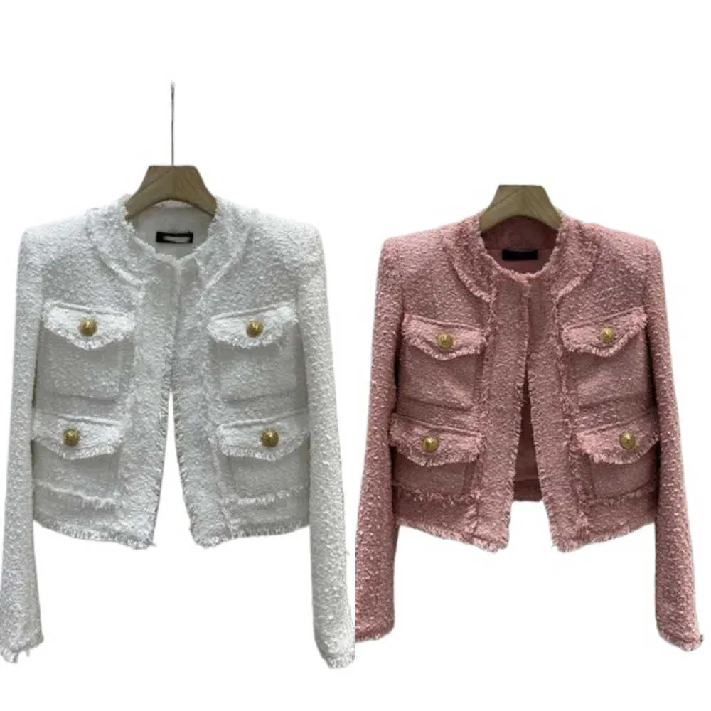 Nuovi top firmati da donna Centinaia di giacche di lusso corte rosa bianche per le donneModa dolce signora invecchiata modello fibbia in metallo tweed