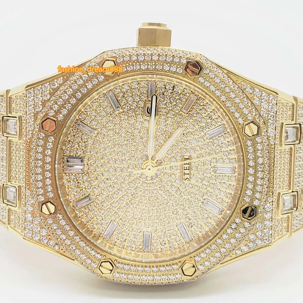 Heren hiphop luxe volledige steen ronde quartz Iced Out horloge waterdicht polshorloge gouden diamanten horloge