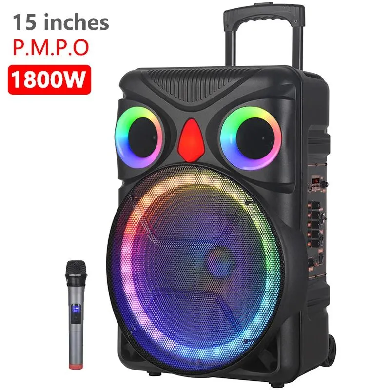 Högtalare 1800W Super Large 15 -tums toppeffekt utomhus Bluetooth -högtalare 60W High Power Karaoke Party med mikrofonens fjärrkontrollljud