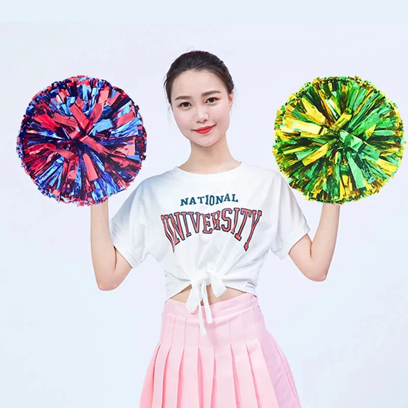 2st Colorfast Metallic Cheerleader Pom Poms Cheerleading Pompoms Cheer Pom Majorettes Hand Flower Aerobics Balls Sports 240118