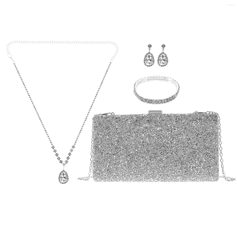 Colar brincos conjunto 1 feminino strass jóias saco de embreagem casamento noiva pulseira jóias presente