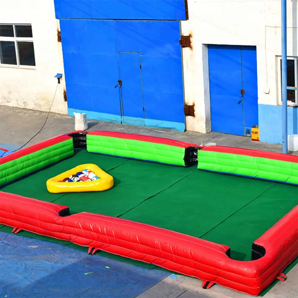 8x5m (26x16.5ft) vente en gros attrayant ballon de billard gonflable jeu terrain de jeu football table de billard gonflables boule de billard exploser terrain de football de snookers