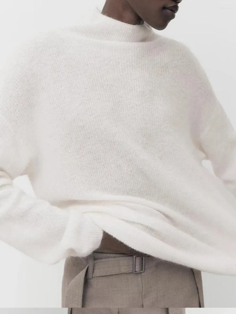Damessweaters Witte halve coltrui Losse trui met lange mouwen Herfst en winter All-Match Vrouwelijke eenvoudig gebreide trui