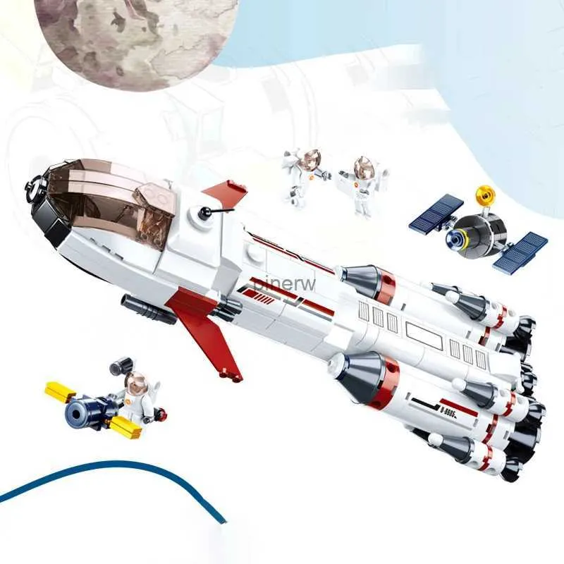 Blockerar rymdstationen Saturn Rocket Shuttle Satellite Astronaut Figure Man Building Block City Bricks Games Children Toers Gifts