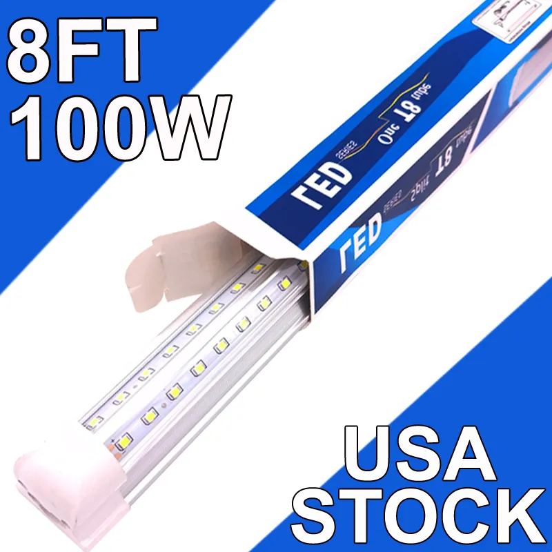 Luminaire d'atelier LED, 8 pieds 100W 6500K blanc froid, tube LED intégré T8 de 8 pieds, éclairage de garage à brancher, forme en V, haut rendement, connectable usastock