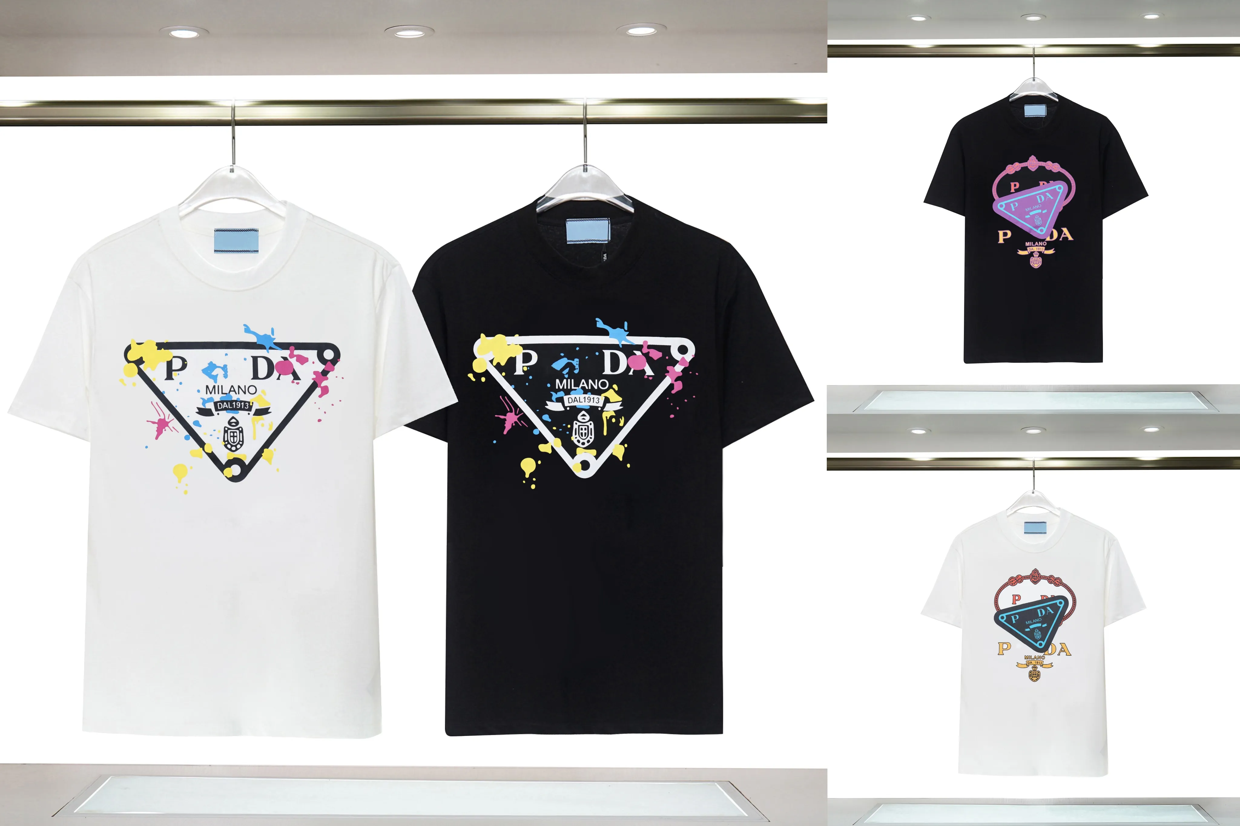 Camiseta masculina 2024SS Designer europeu e americano Verão Classic Letter Impressão Triângulo Padrão de algodão puro Round Round Manga curta Casual Roupas soltas S-xxl