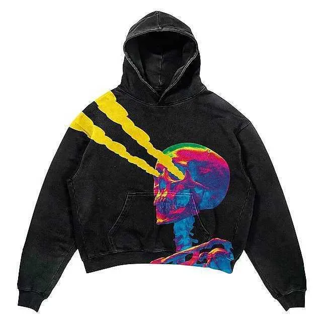 Moletom com capuz masculino 2022 novo solto zip moda hoodie homem harajuku y2k pulôver moletom oversized feminino impresso streetwear manga longa preto top j240120