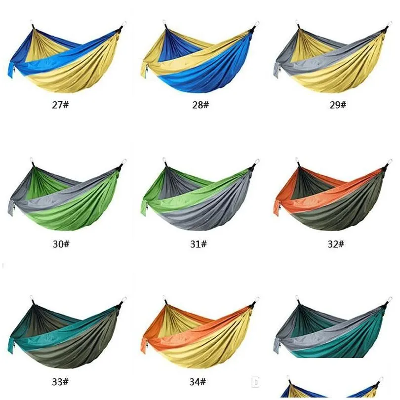 Hamacs 44 couleurs Hamac en nylon avec mousqueton à corde 106x55 pouces Tissu de parachute extérieur Pliable Field Cam Swing Lit suspendu BC Drop Dhxjy