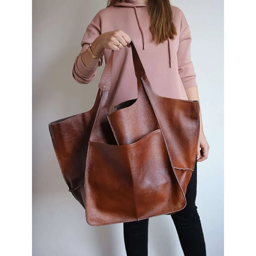 Sacs à main en cuir PU pour femmes, fourre-tout mode Simple grande capacité, fourre-tout souple rétro femme, nouveau sac à bandoulière de couleur unie