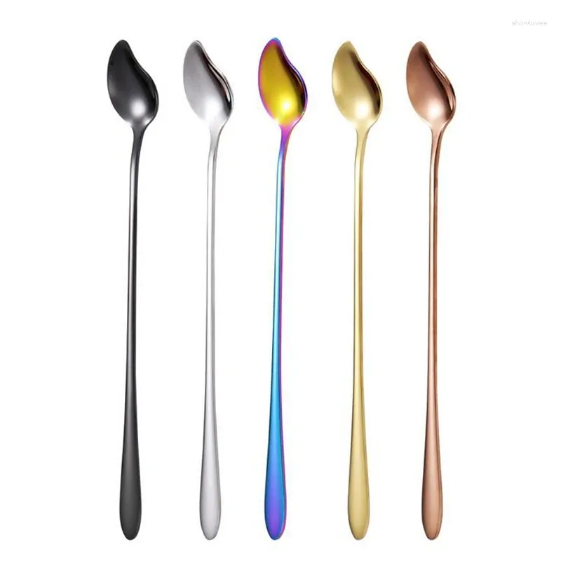 Set di stoviglie 5 cucchiai da gelato Cucchiaio da mango da 7,6 pollici Miscelatore estivo in acciaio inossidabile con manico lungo per caffè (colorato)