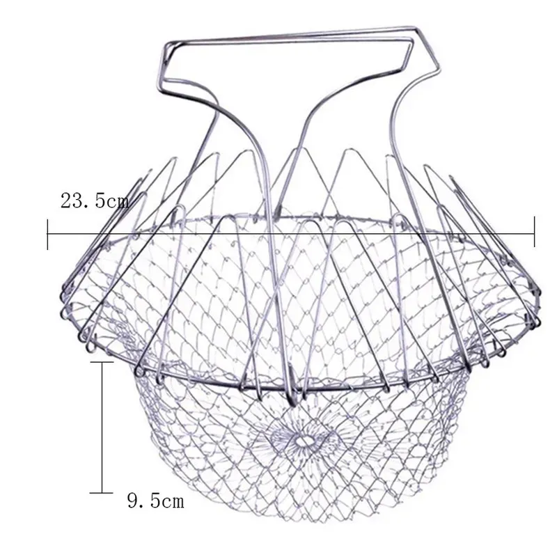 Multifunction 201 Foldable Steam Rinse Strain Fried Basket Strainer Net Kitchen Tools Cooking Dry Fruit Basket