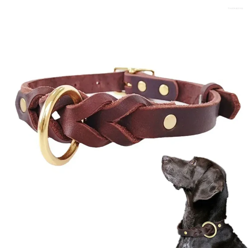 Dog Collars Real Leather Collar Soft Padded Handmade Braided With Quality Metal Buckle Pet For Dogs Training