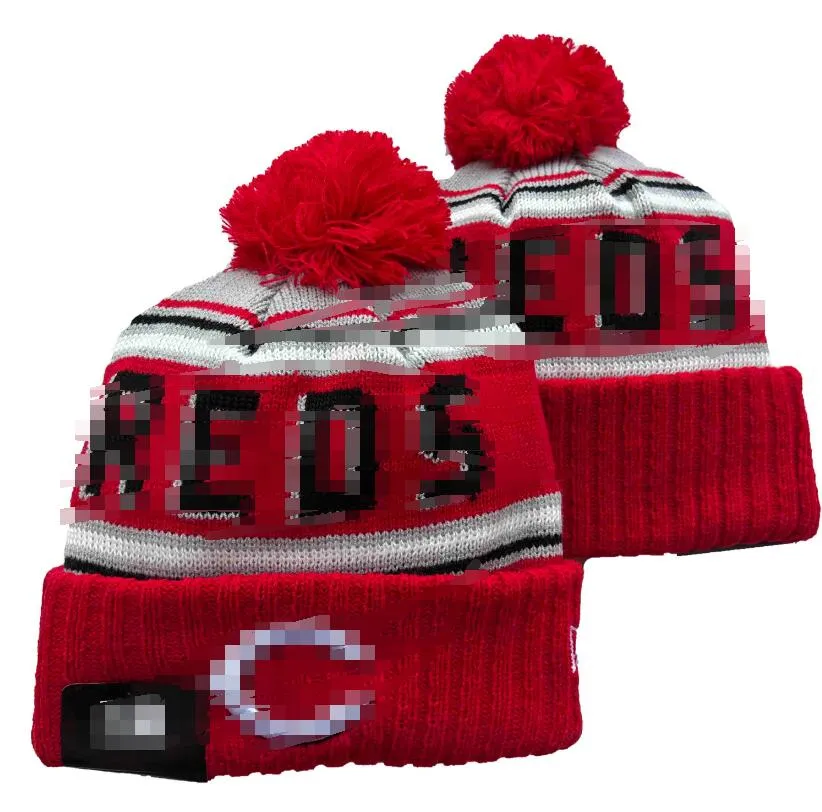 Reds Beanie Malha Cincinnati Chapéus Equipes Esportivas Beisebol Futebol Basquete Gorros Caps Mulheres Homens Pom Moda Inverno Top Caps Esporte Chapéus de Malha