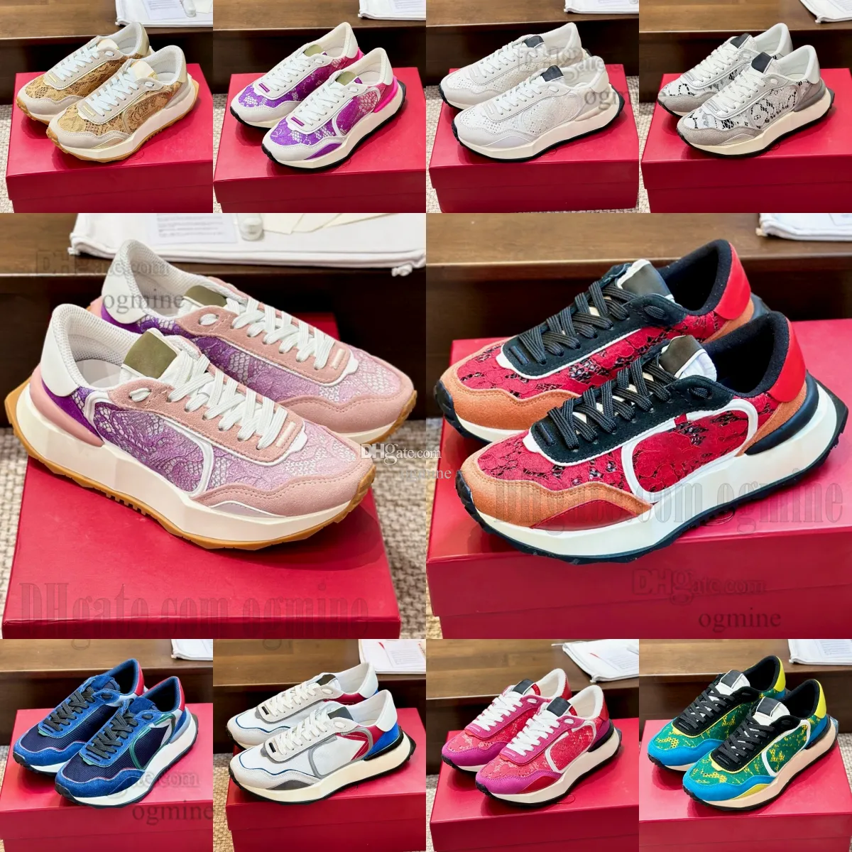رجالي منخفضة النسائية أحذية رياضية مقسمة من جلد العجل العجل Lwather Lacerunner Runner Mesth Lace Mesh Split Dlogu Pace Shoes Garavani Shoes 36-45