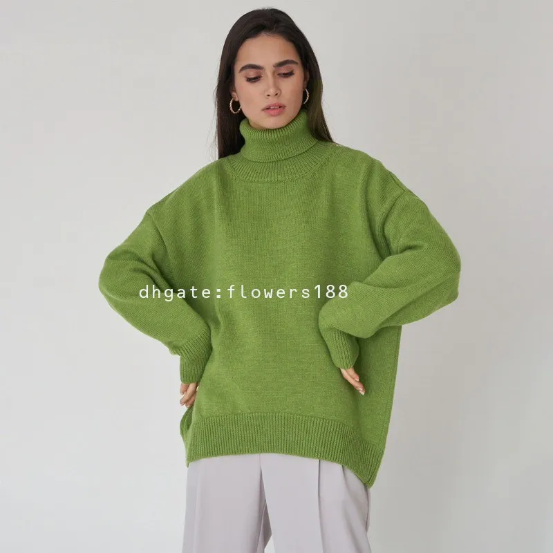 Women's Sweaters Solid Turtleneck Sweater 2024 Euro-American Fall-Winter Loose Knitwear Ins Pullover Sweater Women