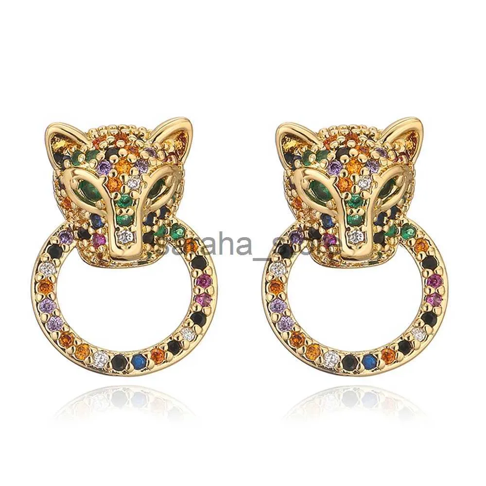 Stud Mafisar New Design High-Quality Gold Plated Zircon Leopard Head Stud Earrings For Women Hip Hop EarrAccessories Party Gift J240120