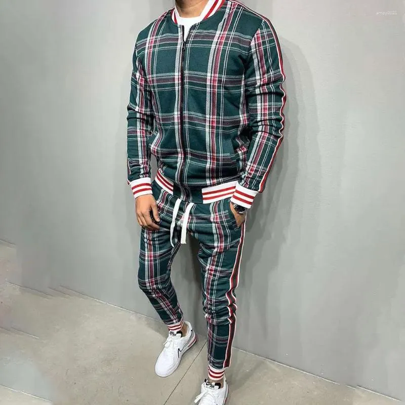 Men's Tracksuits 2024 Spring Autumn Trend Brand Men Sets 3D Print Plaid Casual Tracksuit Fashion Zipper Jacket Tops Trousers Sport Suits