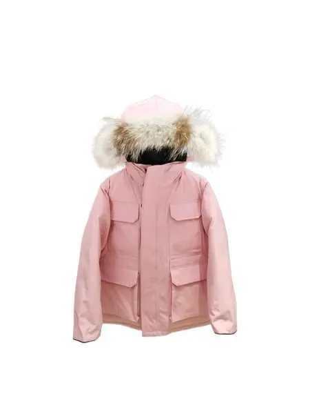 Designer Canadian Kids Down Jacket Coat Winter Children Solid Gooses tjock varm lyxig trasa med päls huva parkas baby utomhus 4cg82
