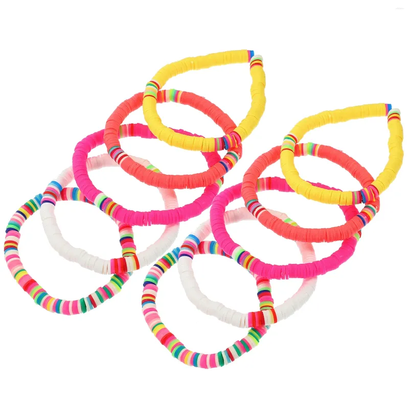 Pulseras con dijes 10 PCS Amistad tejida Colorida Arcilla polimérica Estiramiento Cuerda de mano Mujer