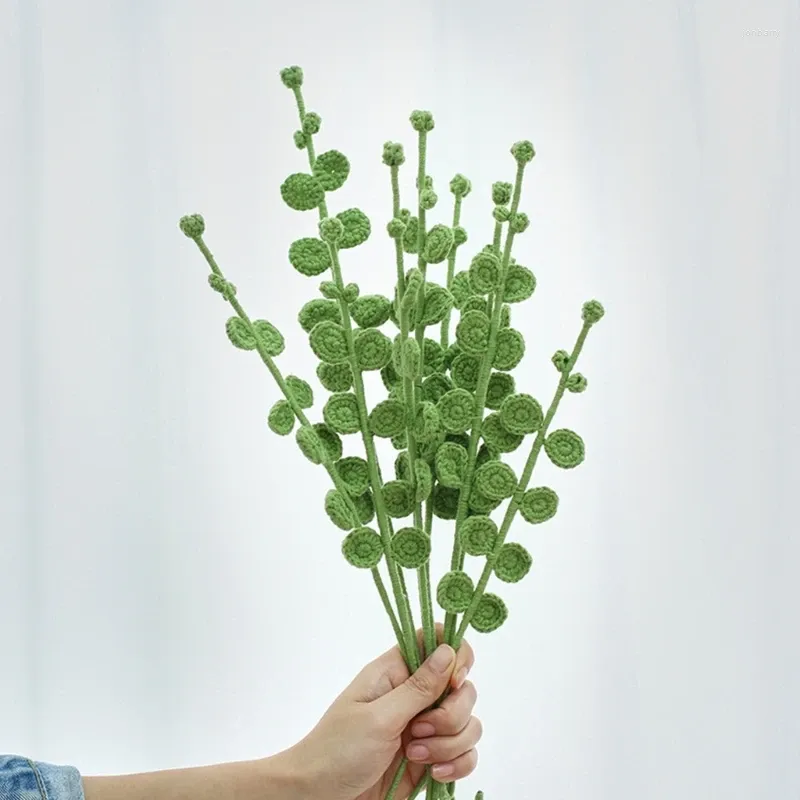 Flores decorativas terminadas mão-malha buquê de eucalipto crochê flor dia dos namorados decoração de casamento tecido à mão artificial