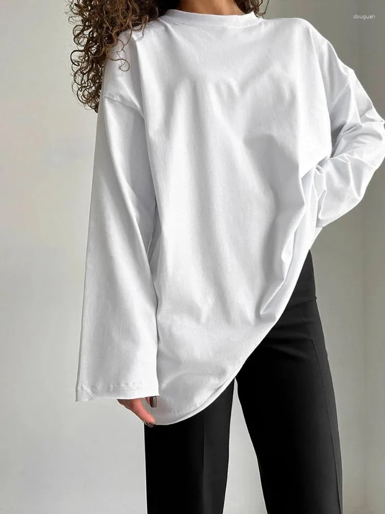 T-shirts Femmes Coton T-shirt à manches longues O-Cou 2024 Printemps Lâche Solide Femmes Top Blanc Noir Violet Classiques Polyvalent Surdimensionné