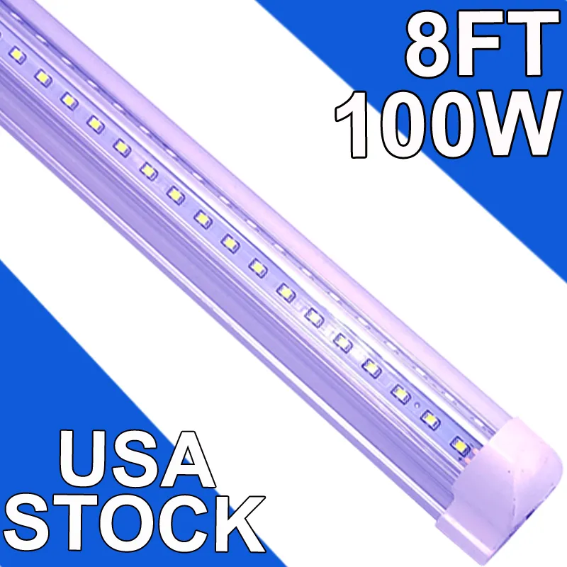 8ft LED -butik Lätt garage 100W 6500K 10000lm vitt ljus, T8 8ft LED -rörljus lagerverkstad källare, länkbar LED -shoplights usa usastock