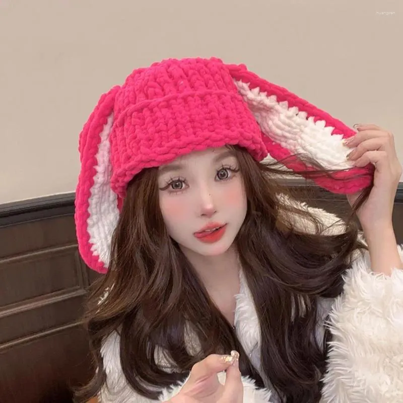 Berets Winter Knit Cap Cozy Stylish Women's Hat With Long Ear Decor Knitted Warm Windproof Lady For Protection