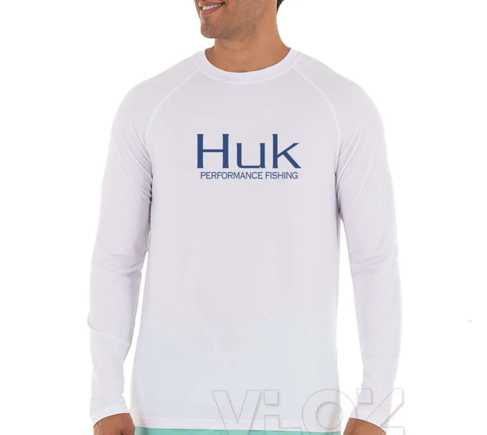 HUK Heren Lente/Zomer Nieuwe Zonwering Ademend T-shirt met lange mouwen en capuchon Vissen Kleding UV Modemerk Clothes466