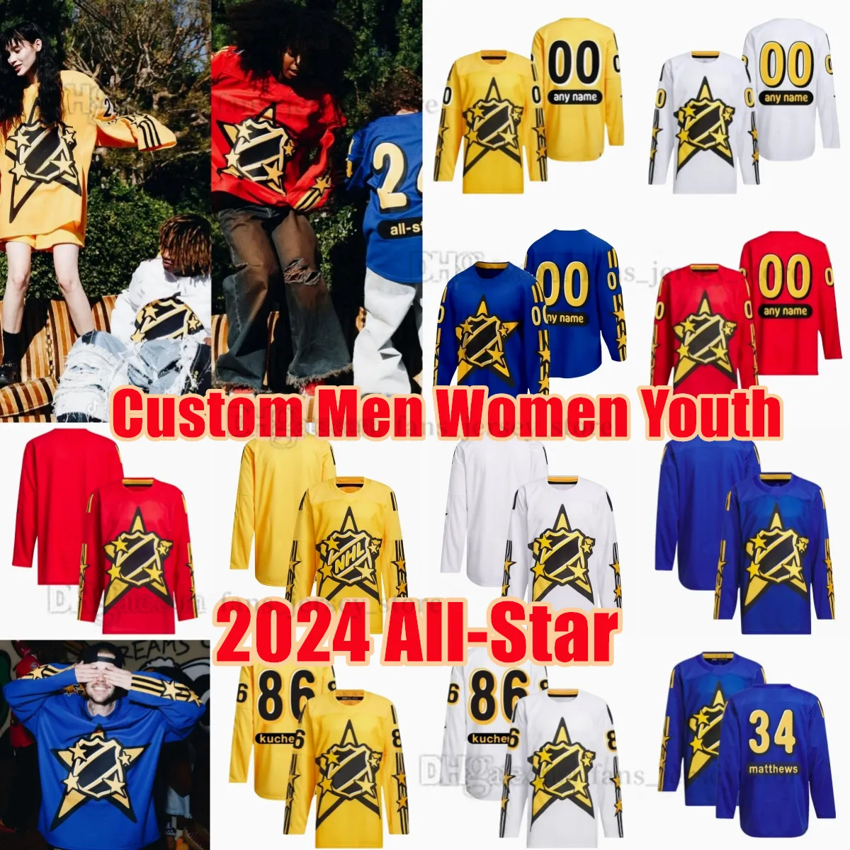 Aangepaste 2024 All-star Hockey 98 Connor Jersey Crosby Matthews Hughes Kaprizov Mcdavid Draisaitl Makar Kinnon Kucherov Bedard Aho Dahlin Swayman Pastrnak