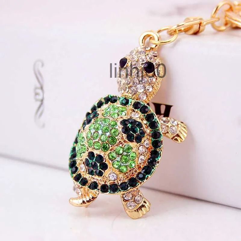 Keychains Lanyards Rhinestone Turtle Pendant Charm Alloy Keychain Girl Fashion Bag Hanging Car Keyring Key Chain Present AccessoriesV509