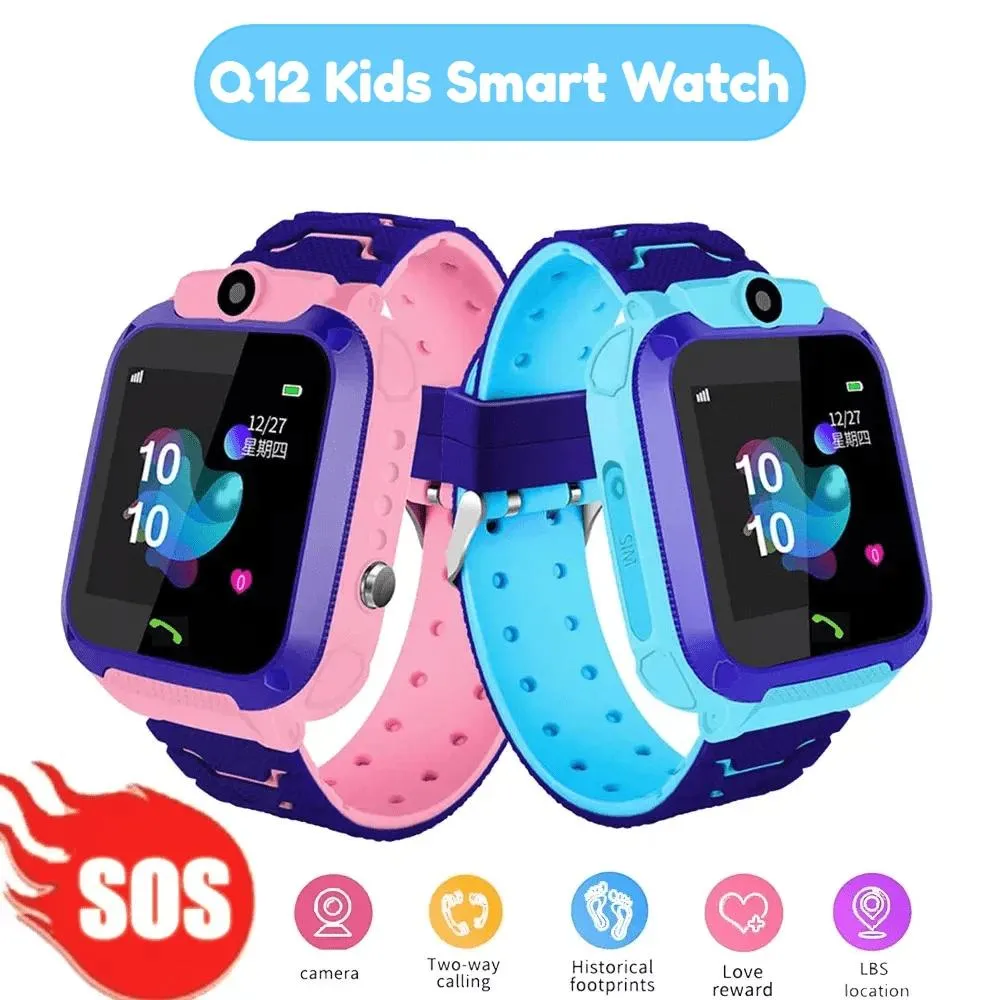 Watches Q12 Children's Smart Watch SOS Phone Watch Smartwatch For Kids Sim Card Photo IP67 Waterproof Watch Kids Gift för iOS Android