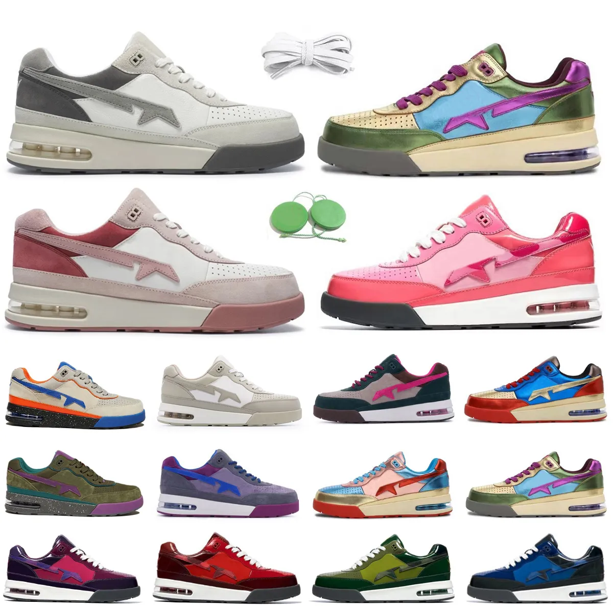 Road Sta Hommes Femmes Chaussures de course Sneaker Cuir verni Noir Blanc Rose Violet Bleu Vert Beige Daim Gris Pastel Skunk Navy Plate-forme Baskets de sport pour hommes