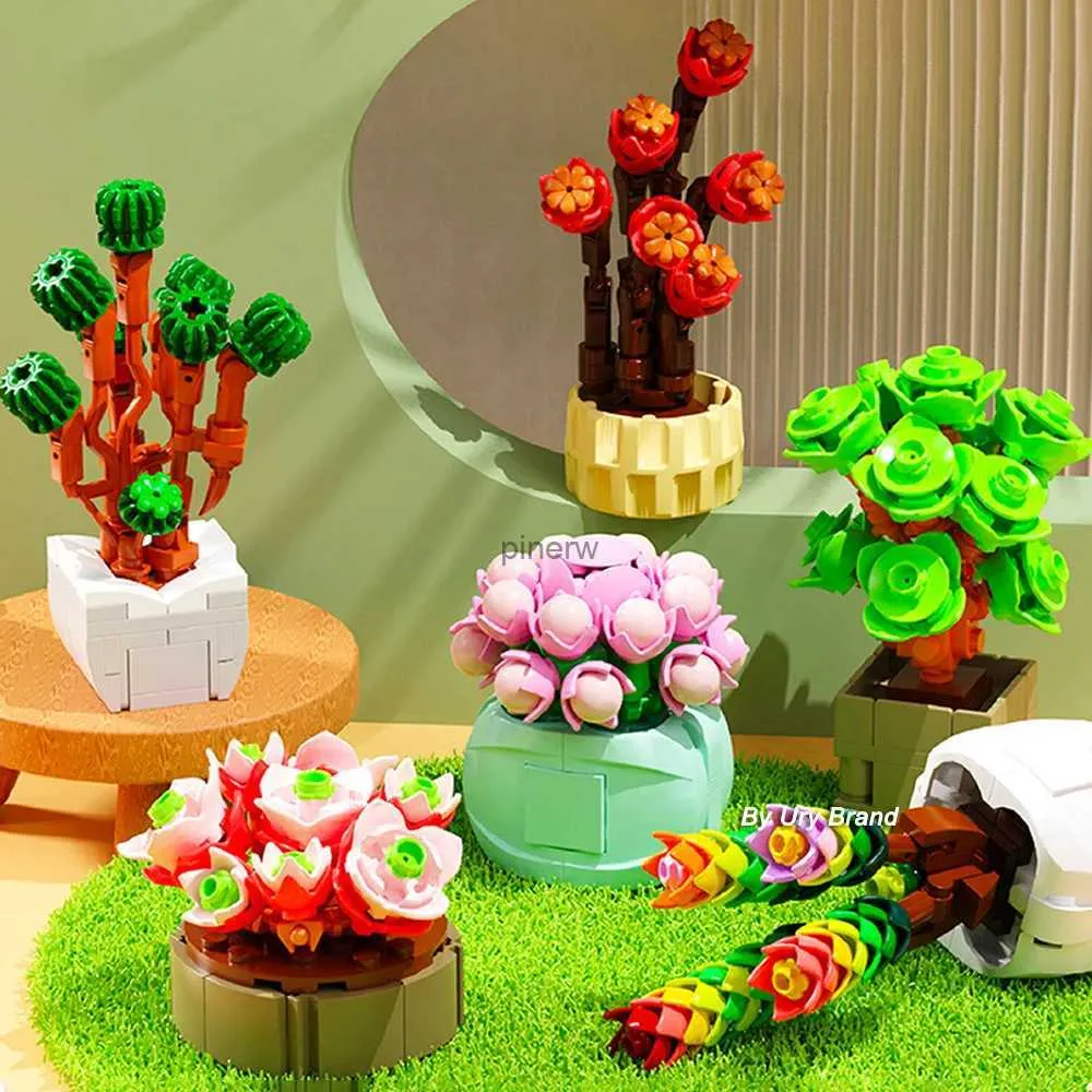 Blocks Flower Bouquet Friends Creative Desktop Succulent Plants Bonsai Decoration Model Building Blocks Toys For Girls Presents