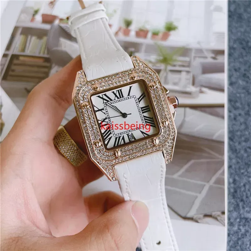 2023 mode Marke Uhr Männer Platz Kristall Stil Hohe Qualität Lederband Handgelenk Uhren 6099