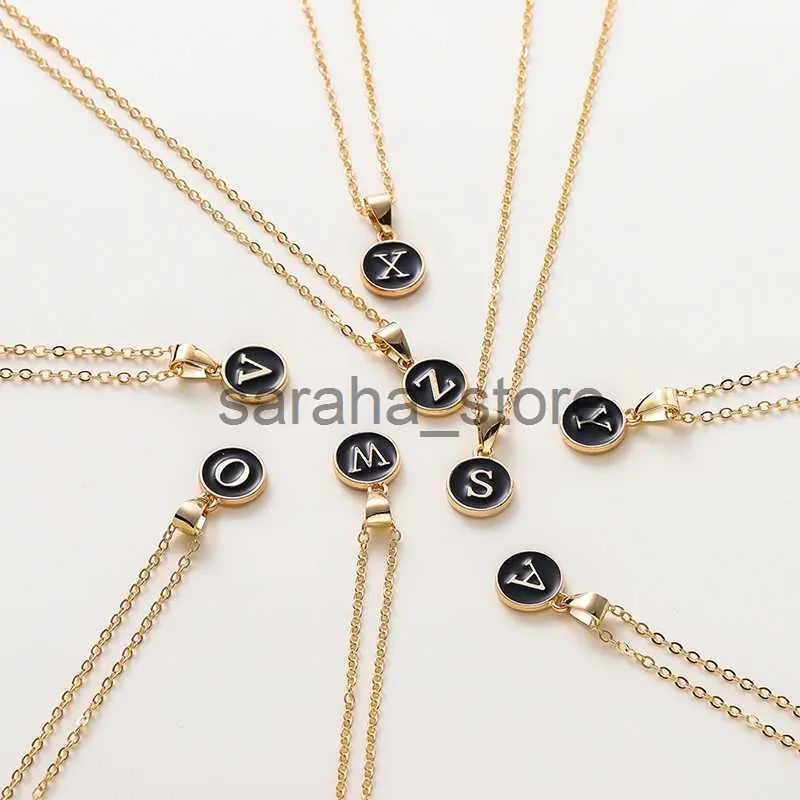 Pendentif Colliers Pendentif lettre anglaise en métal noir personnaliser pendentif Alphabet initiale A-Z collier ras du cou chaînes bijoux pour femmes hommes J240120