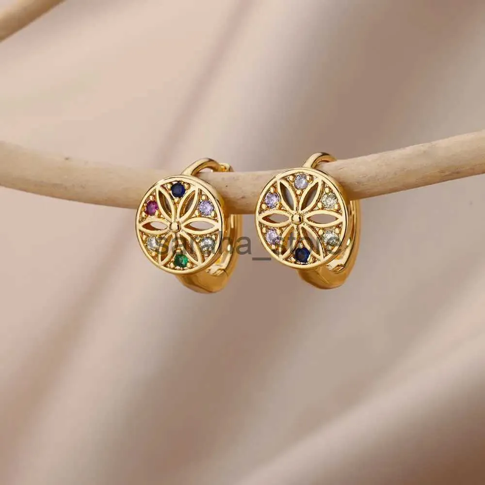 Stud Rainbow Flower Zircon Snowflake Earrings for Women Stainless Steel Hoop Earrings Christmas Jewelry WeddGifts Free Shipping J240120