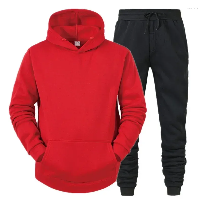 Tracksuits masculinos conjuntos de moletom com capuz calças de duas peças casual cor sólida sweatsuit moda esportiva velo conjunto treino