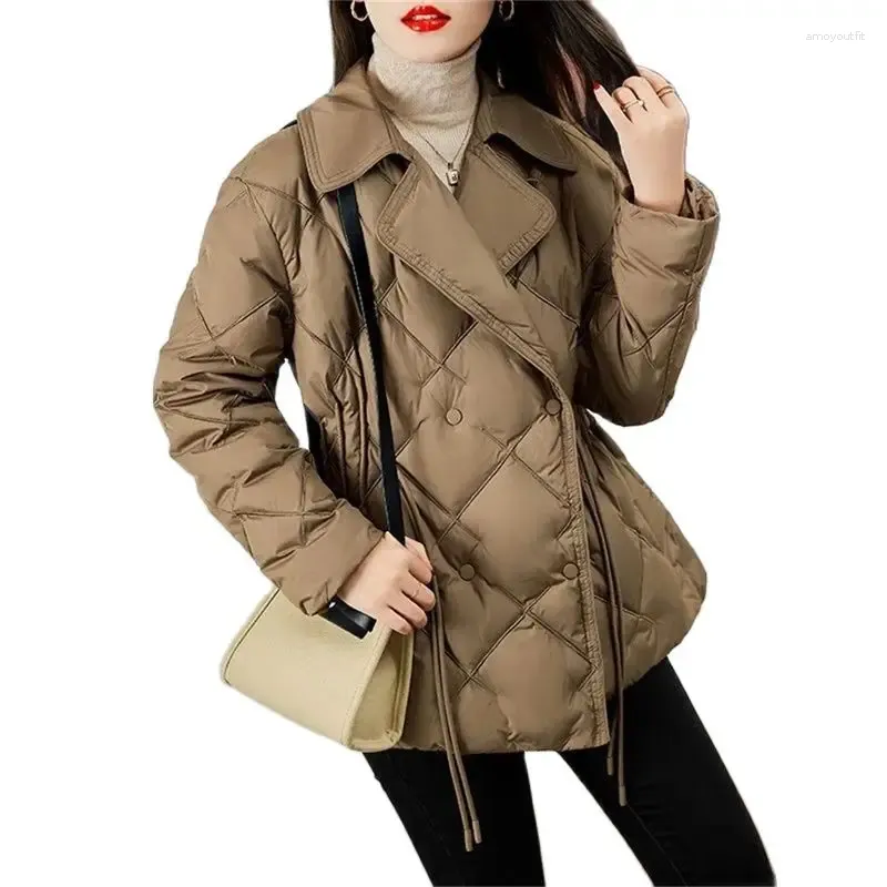 Trenchs de femmes Manteaux de mode Col de costume mince vers le bas veste rembourrée femmes hiver 2024 haute qualité mince à manches longues vêtements en coton court femme