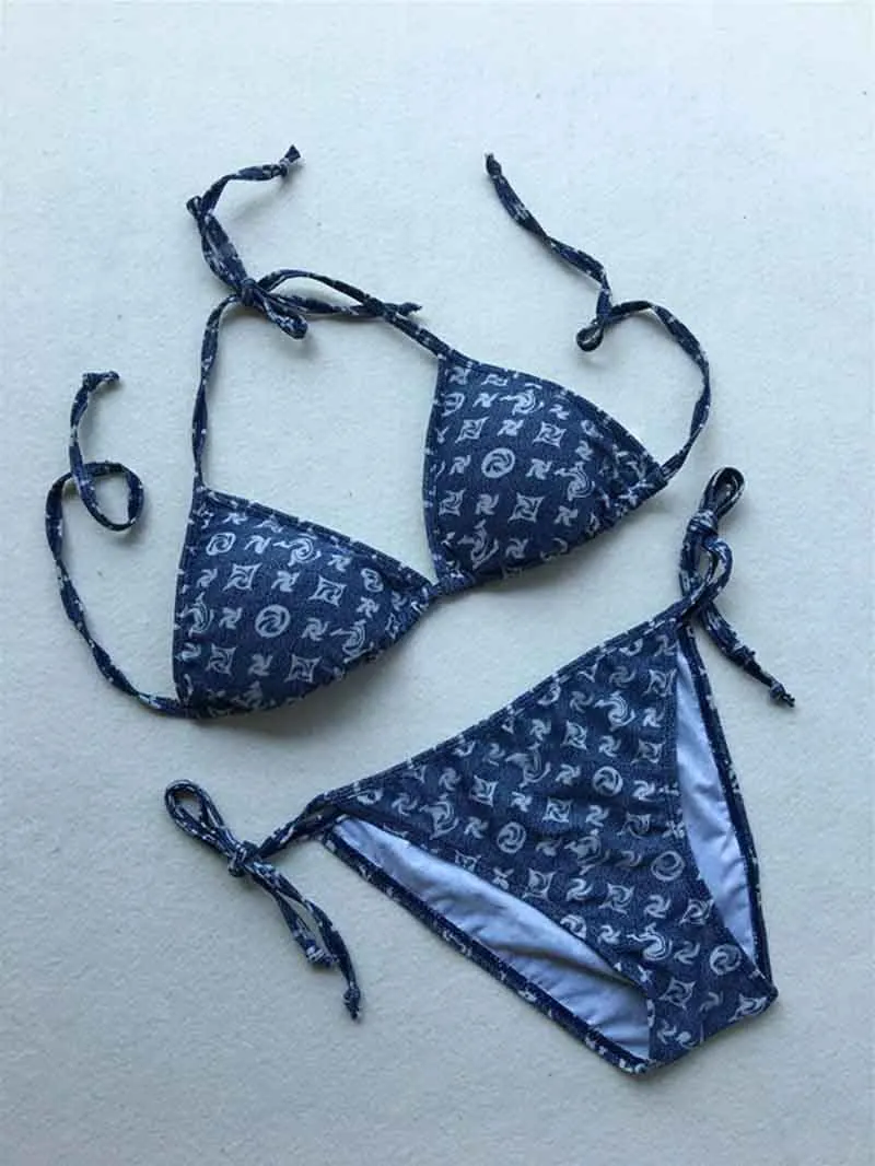 Luxury Bikini Designer Sexig Beach Bikinis Swim Suit Fashion Letter Tryckt Lace Up Summer Split Swimsuit For Women