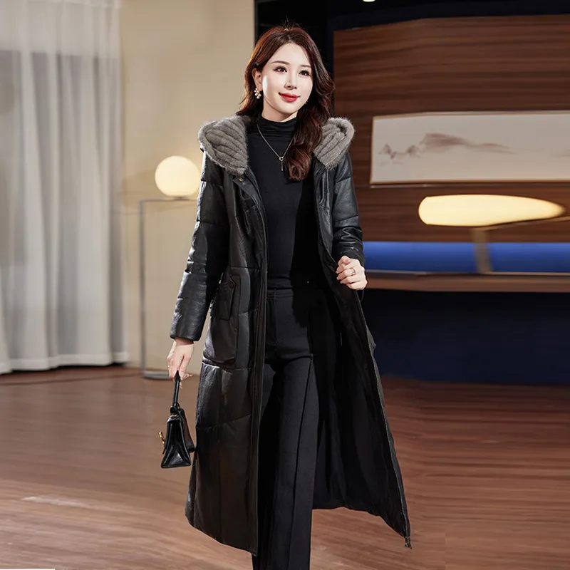 Genuine Leather Womens Down Parkas Maxi King Long Coat Mink Genuine Leather Womens Down Parkas Maxi King Long Coat Mink