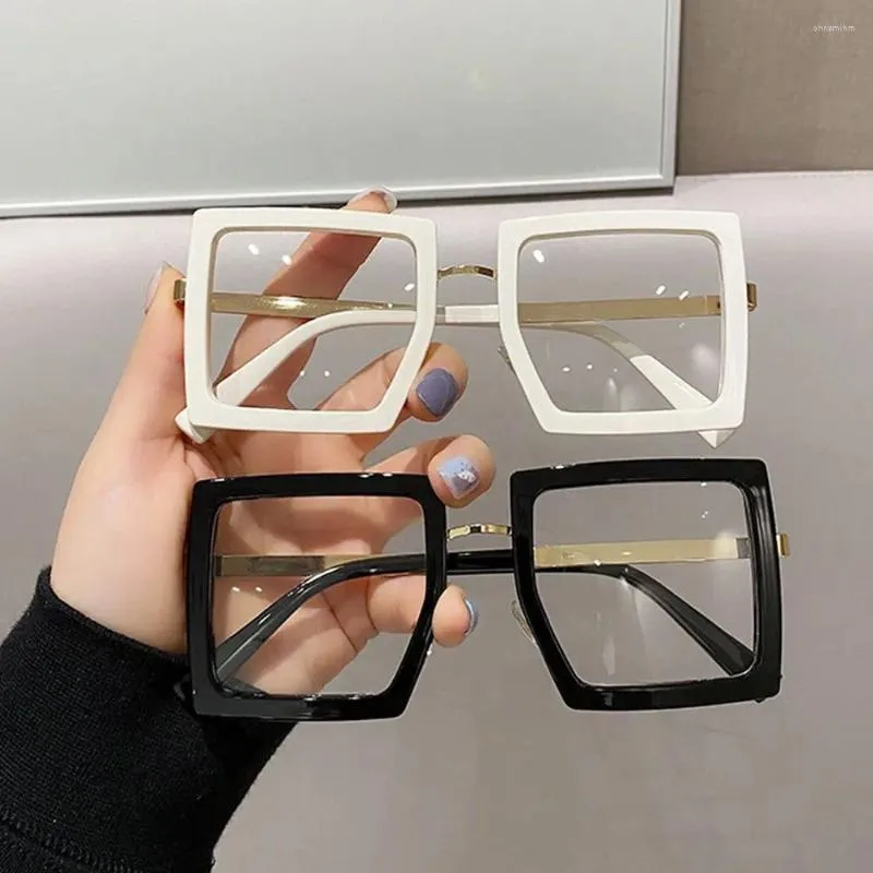 Zonnebril Grote Vierkante Brillen Mode Retro Designer Anti Blauw Licht Vrouwen Bril Metalen Frame Trend Clear Reding Computer Bril