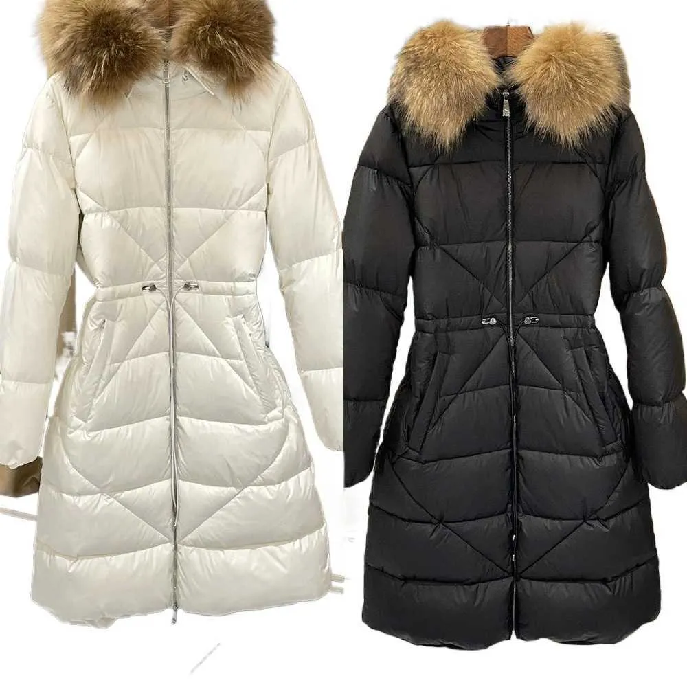 Designer Monclaiir Femmes Down Veste Manteaux d'hiver Véritable col de cheveux de raton laveur Chaud Parkas de mode avec ceinture Lady coton Long Vêtements d'extérieur Grande poche