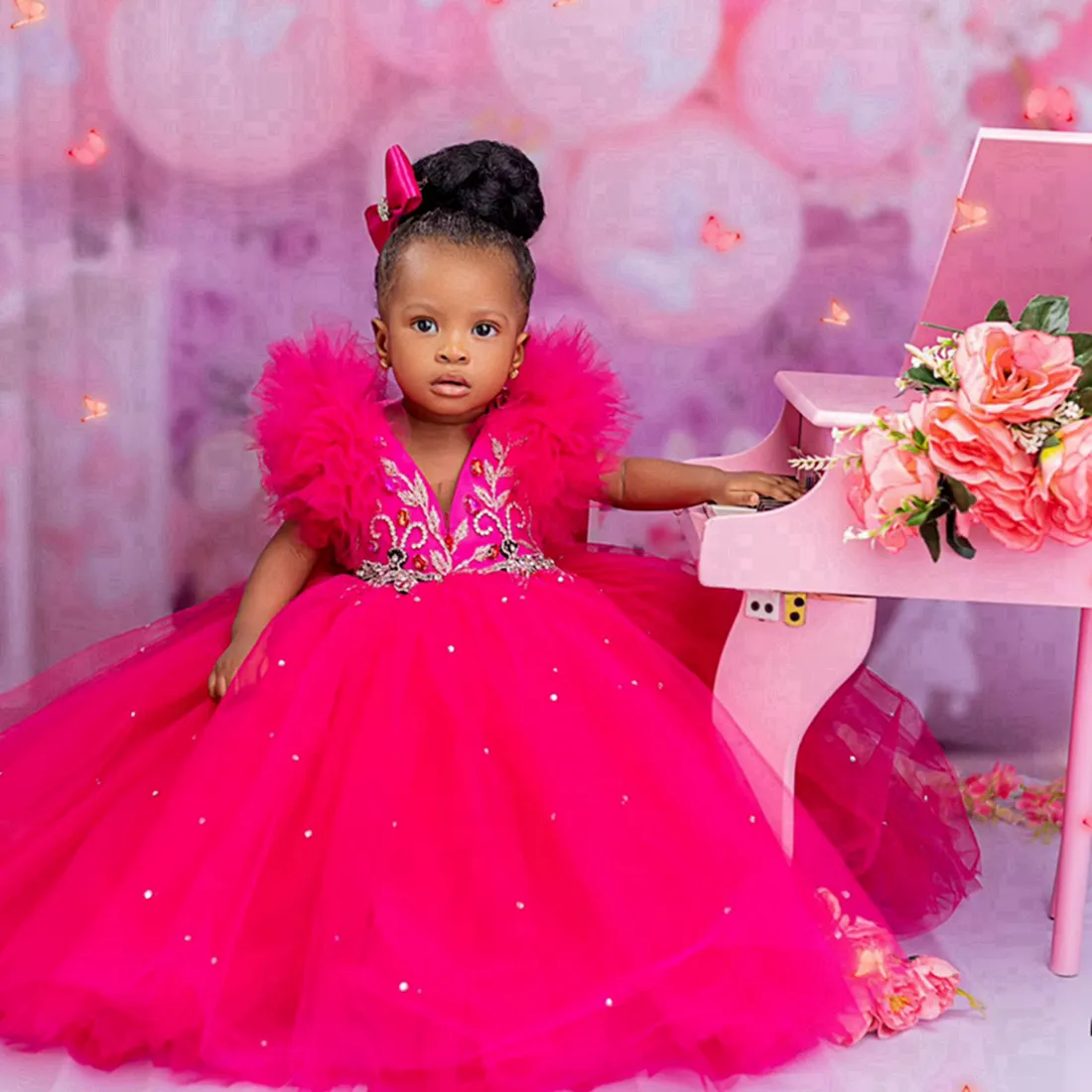 Hot pink sales flower girl dresses