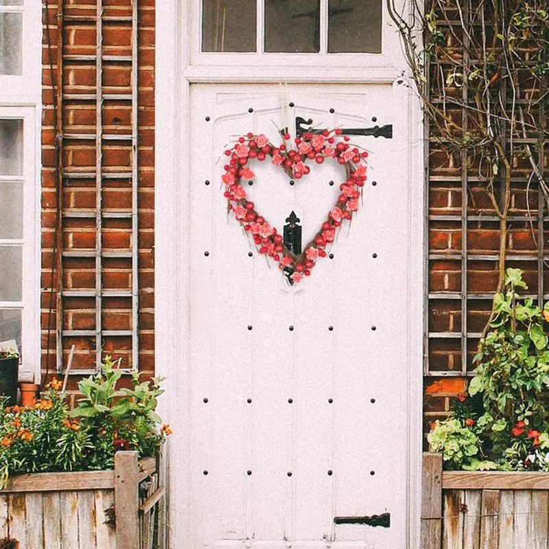 Fiori decorativi Ghirlande di cuori Ghirlanda per porta Appesa a parete 14 pollici Rose Po Puntelli per la finestra di decorazione di nozze anteriore di giorno Halloween