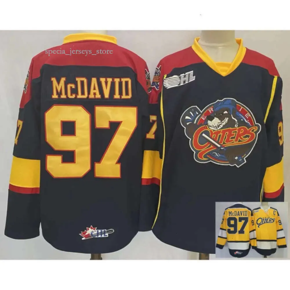 Винтажные трикотажные изделия NCAA Erie Otters College 97 с Коннором Макдэвидом, хоккейные Ed, темно-синие, желтые рубашки M-XXXL 2534 4824 2601