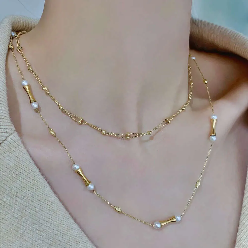 Lerca Commercio all'ingrosso Au750 Collana con vera collana di perle naturali d'acqua dolce personalizzata in oro puro e solido
