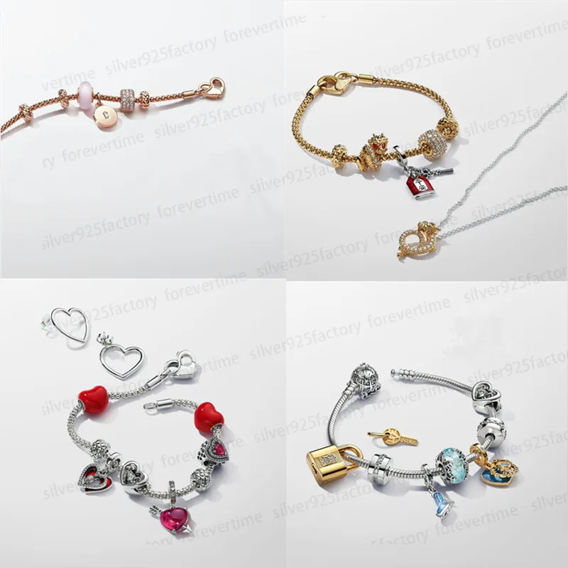 New Designer Bracelets for Women Gift Disnes Cinderella's Carriage Heart DIY fit Pandoras Bracelet Earrings Necklace set Chinese Year of the Dragon jewelry with box